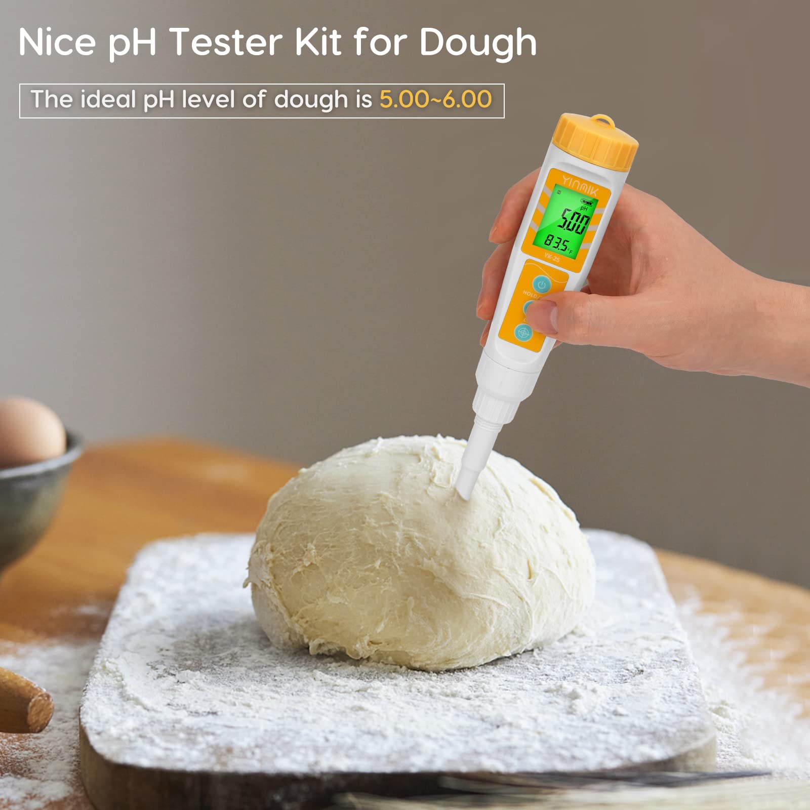 Digital pH Meter for Food - Accurate pH Probe for Sourdough, Bread Dough, Fermenting Sausages & Salami | Waterproof pH Tester for Solid/Liquid Samples & Soft Soil | Perfect for Home Baking, Meat Curing & Gardening