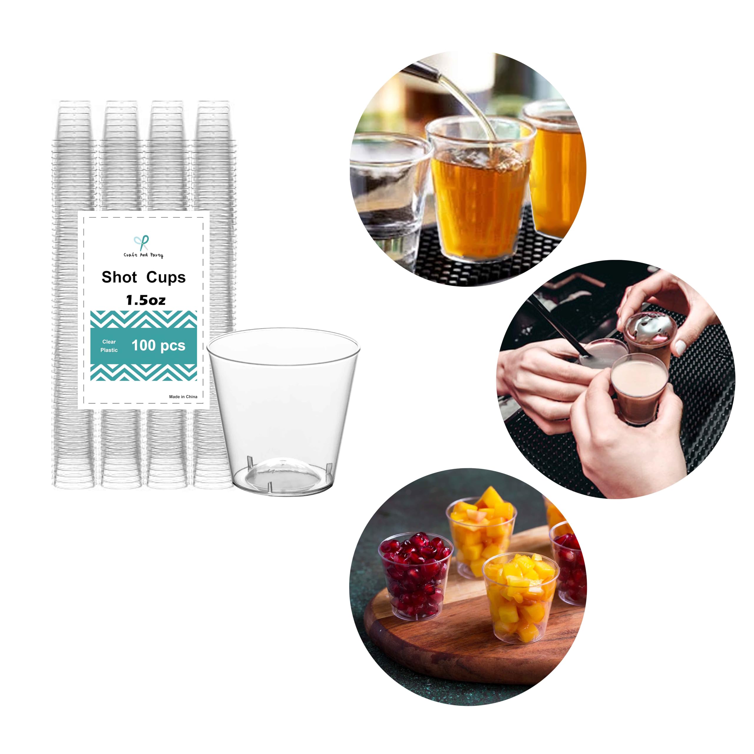 1.5oz Premium Clear Disposable Shot Glasses - 100 Pack for Wine Tasting, Vodka, Whiskey, Jelly Shots | Ideal for Parties, Gatherings & Cocktail Events | Durable Plastic Sample Cups for Home Bars & Entertaining