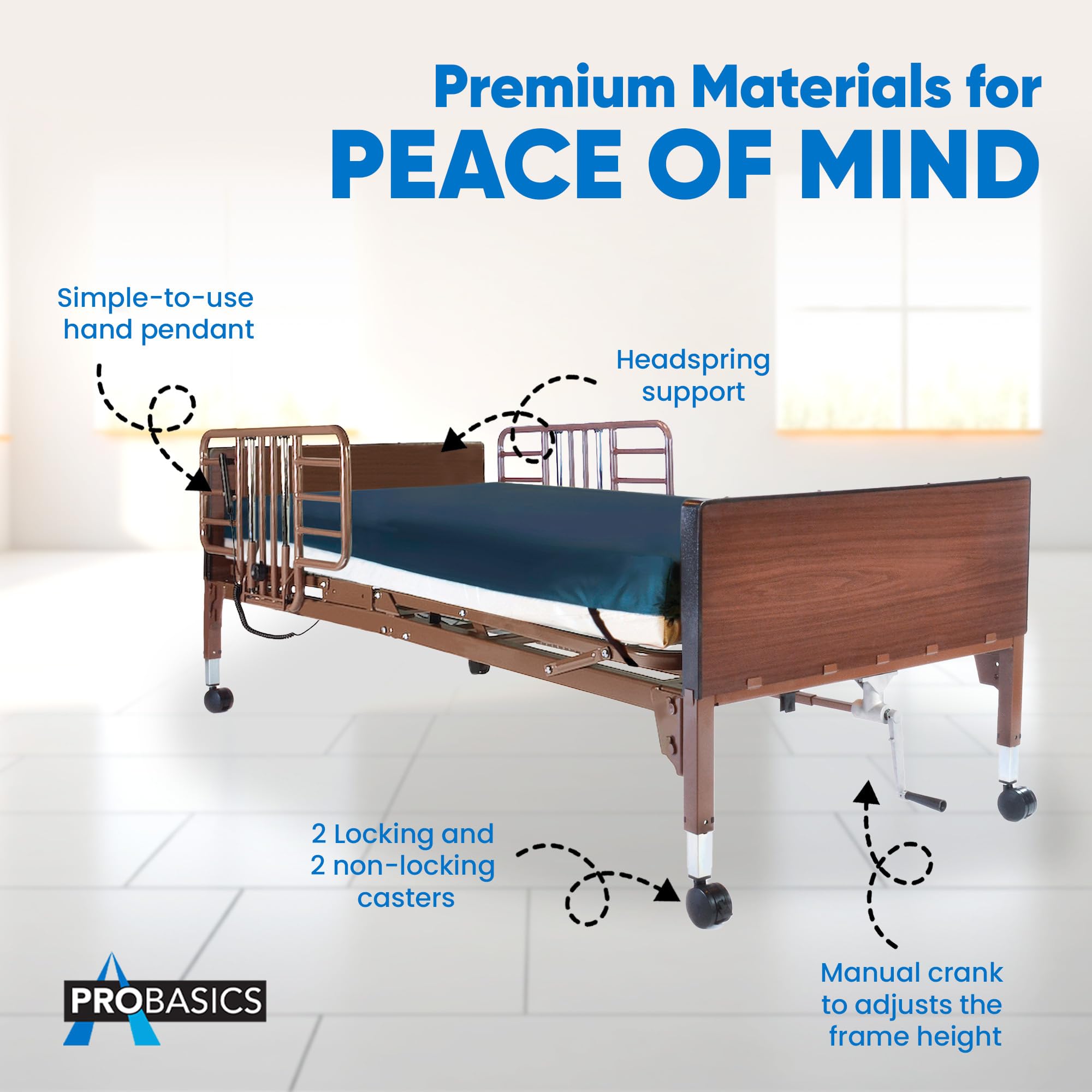 ProBasics Full Electric Adjustable Hospital Bed with Half Rails & Comfort Foam Mattress - Easy Assembly for Home Healthcare & Patient Recovery