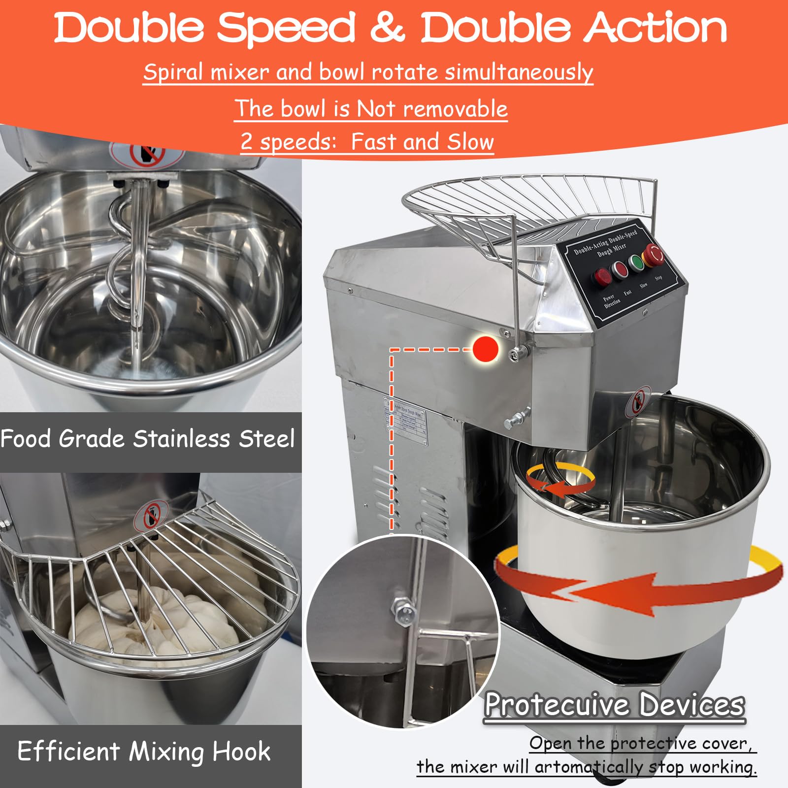 INTSUPERMAI 30L Commercial Dough Mixer - 110V Electric Food Mixer with Dual Speed & Spiral Mixing for Bakeries, Restaurants, Pizzerias - Perfect for Pizza Dough, Bread, Pastry & Cookie Making
