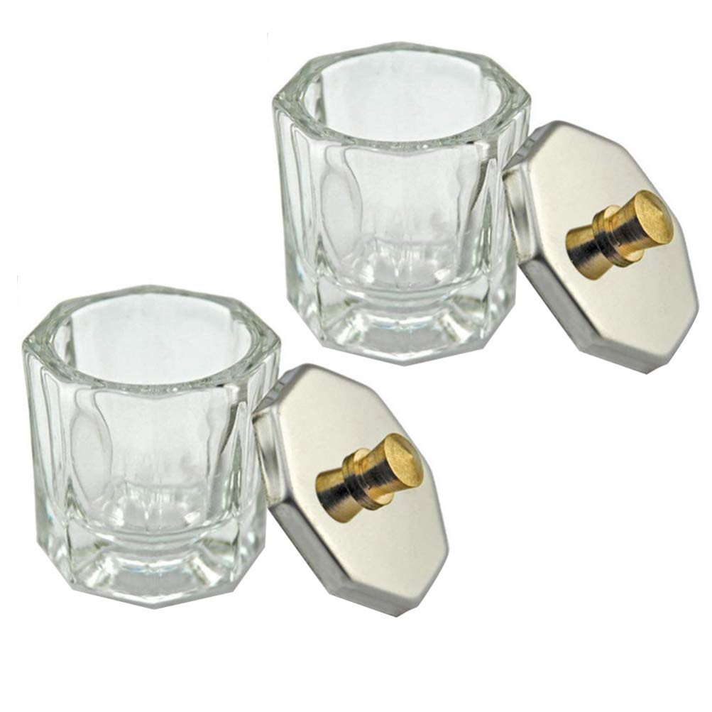 2PCS Clear Glass Nail Art Liquid Cup with Lid - Acrylic Powder Holder & Dappen Dish for Manicures - Perfect for Nail Salons & DIY Nail Art at Home