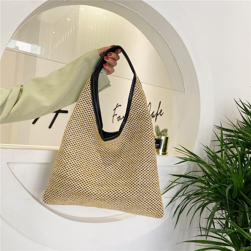 Stylish Woven Rattan Shoulder Bag for Women - Large Capacity Wicker Straw Handbag - Perfect for Summer, Beach, and Casual Outings