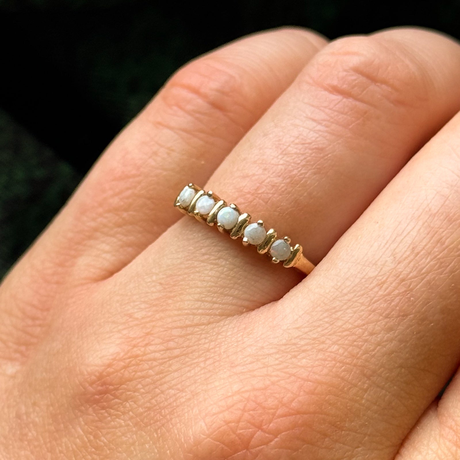 Five Stone Opal Ring | 0.18ctw Genuine Opal & Sterling Silver | Size 5.75 | Elegant Birthstone Jewelry for Women | Perfect Gift for Anniversary, Birthday & Special Occasions