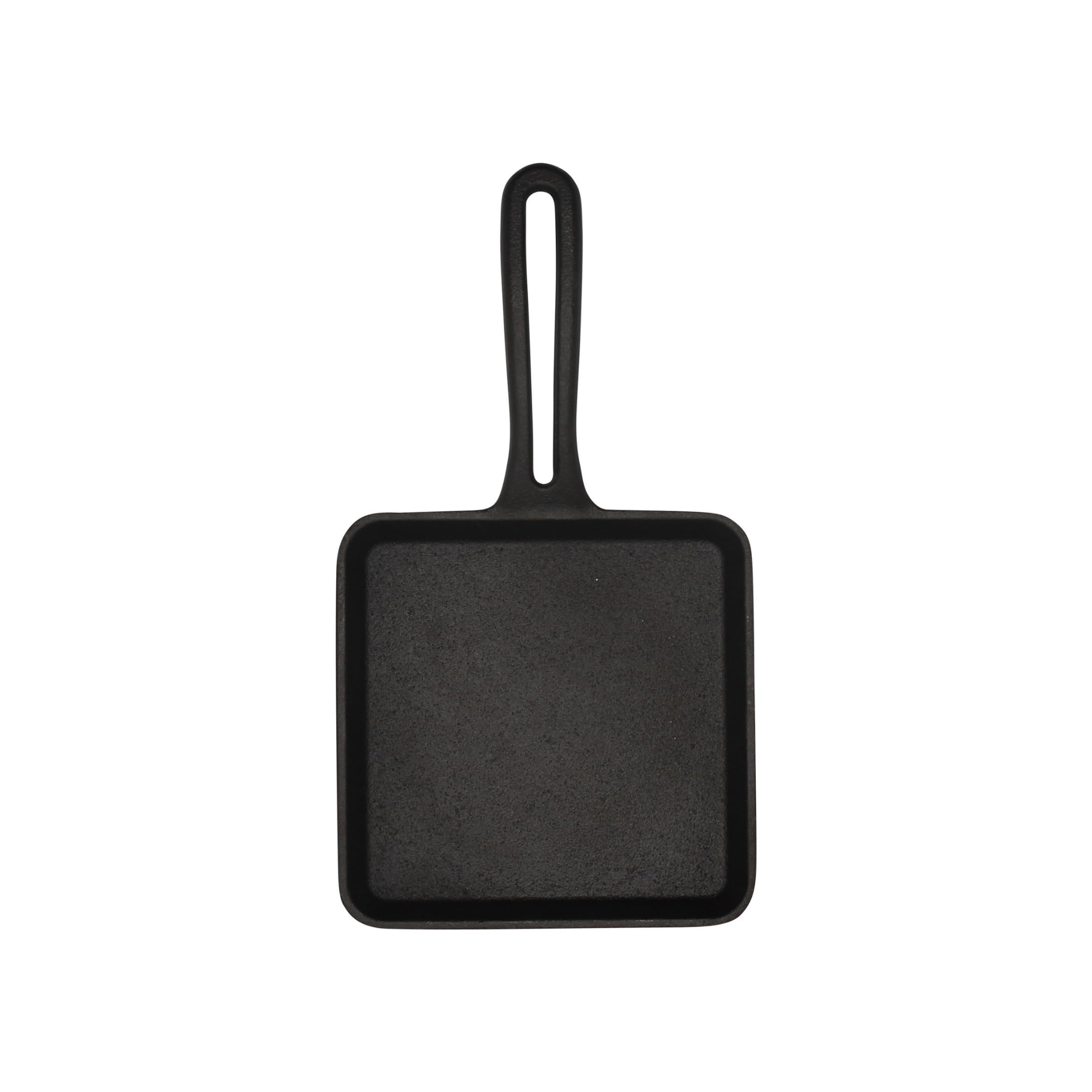 MIRRO 5 Inch Cast Iron Preseasoned Mini Grill Pan - Perfect for Camping, Picnics & Outdoor Cooking - Compact Portable Skillet for Steak, Eggs & Small Meals