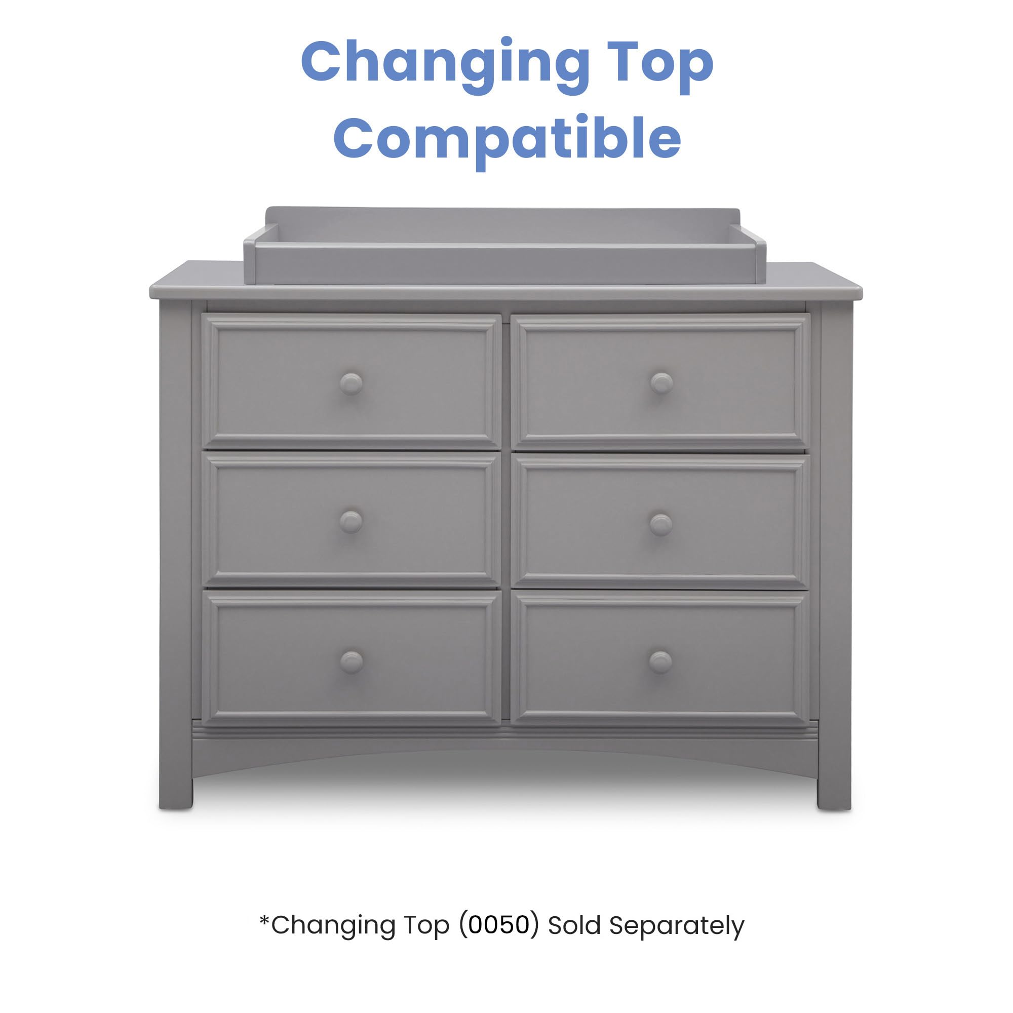 Delta Children Unisex 6-Drawer Double Dresser with Interlocking Drawers - Greenguard Gold Certified, Grey Nursery Dresser for Baby & Kids Bedroom Storage