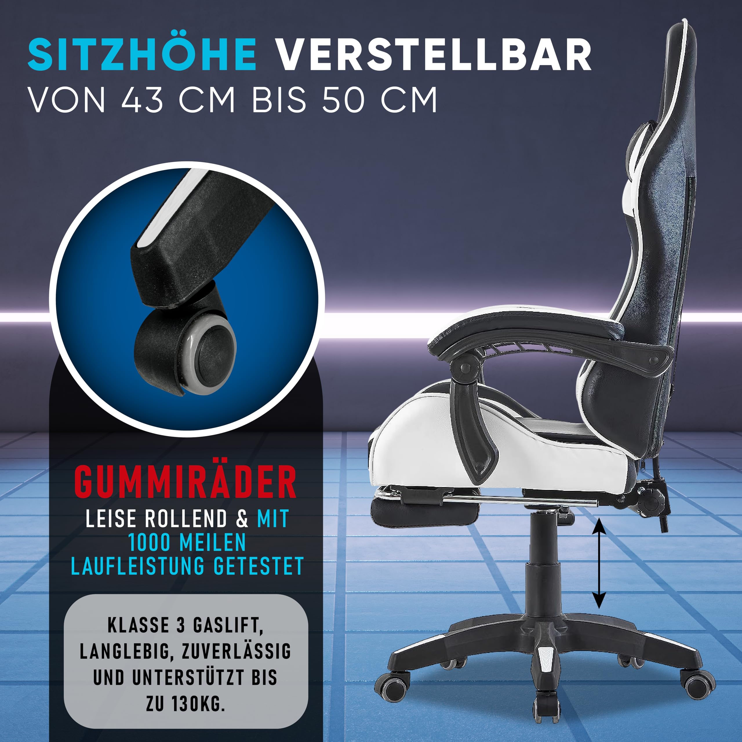 Ergonomic Walden Gaming Chair - Adjustable Office Chair with Lumbar Support, Swivel & Height Adjustable for PC, Racing & Video Games - Perfect for Home Office, Gaming Setup & Workstations (White)