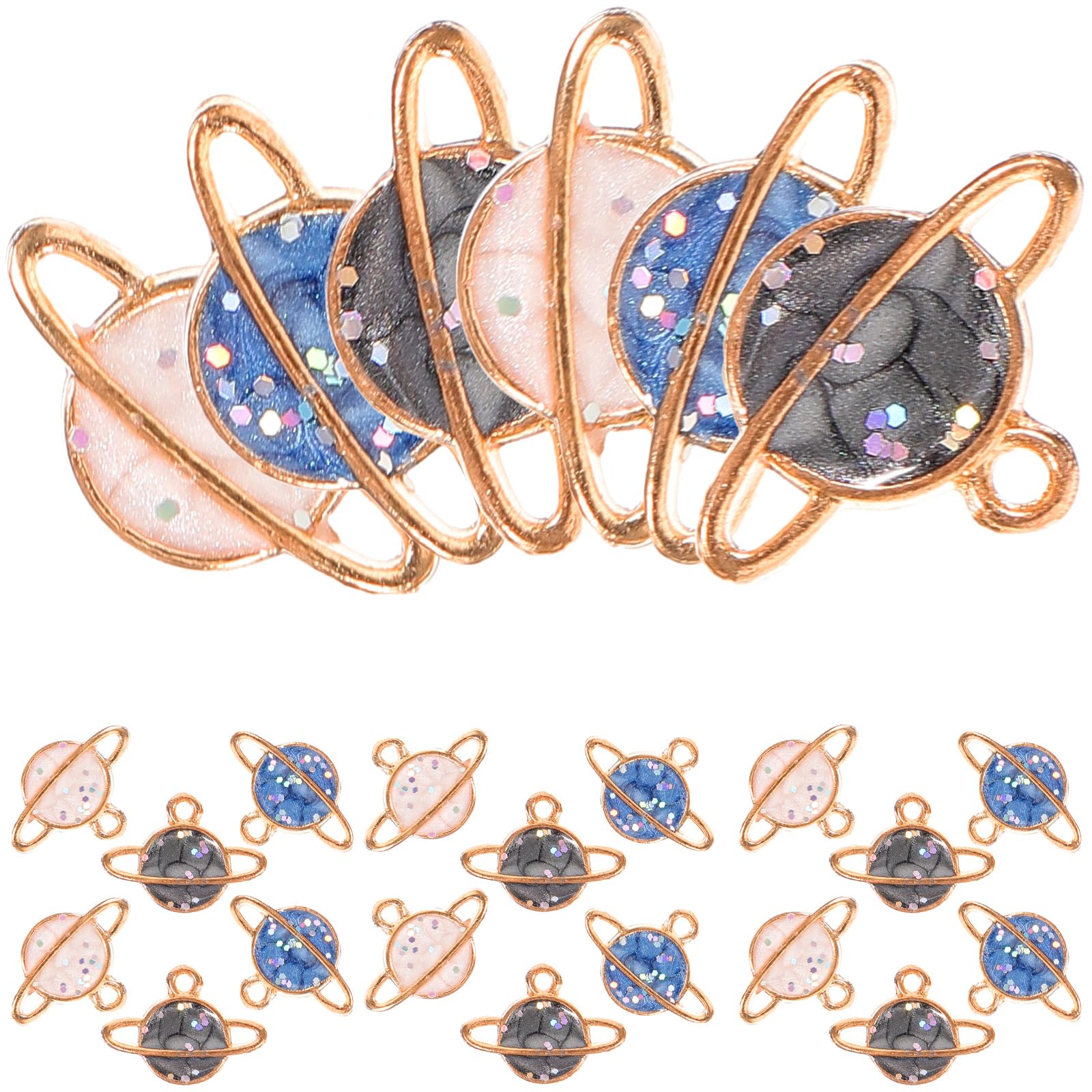 SUPVOX 30pcs Planet Pendant Charms - Enamel DIY Jewelry Making Kit for Necklace, Bracelet & Earrings (Blue, Black, White) - Perfect for Space-Themed Crafts, Gifts & Handmade Jewelry Projects