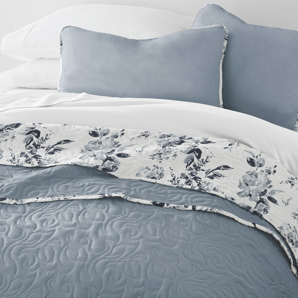 Rose Garden Reversible Quilted Coverlet Set - Queen Size Bedding with Floral Design | Perfect for Spring Decor & Guest Room Makeover