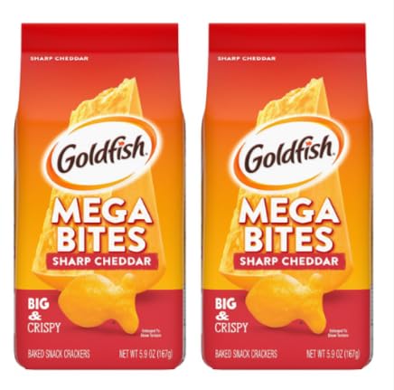 Goldfish Mega Bites Sharp Cheddar Crackers - Family Size 2 Pack (5.9 Oz Each) - Kids Favorite Snacks for School Lunch, After School Treat & Party Food - Crunchy Cheese Crackers for Snacking