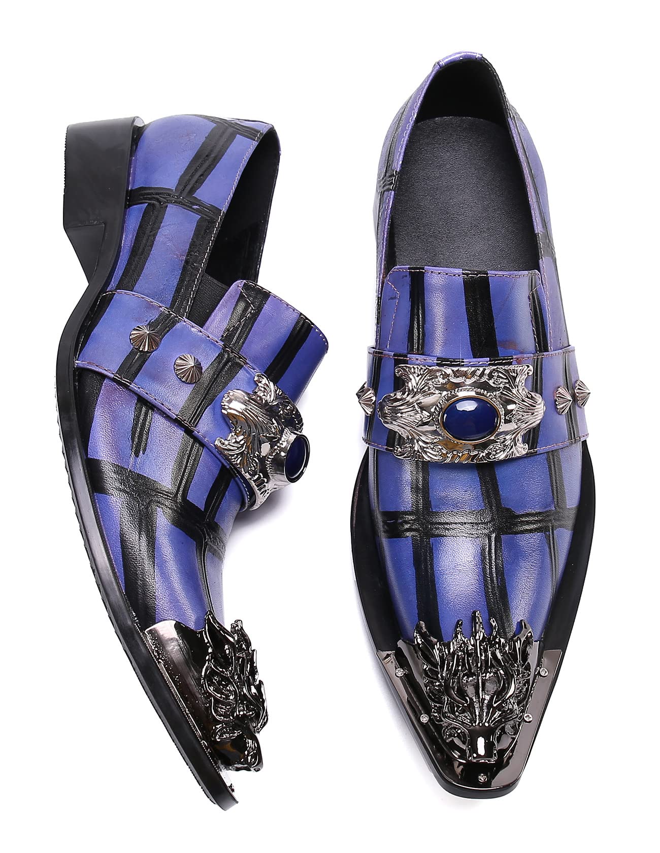 Santimon Men's Formal Dress Loafers - Genuine Leather Beaded Wedding Shoes | Classic Slip-On Smoking Shoes for Men | Perfect for Weddings, Parties & Business Events