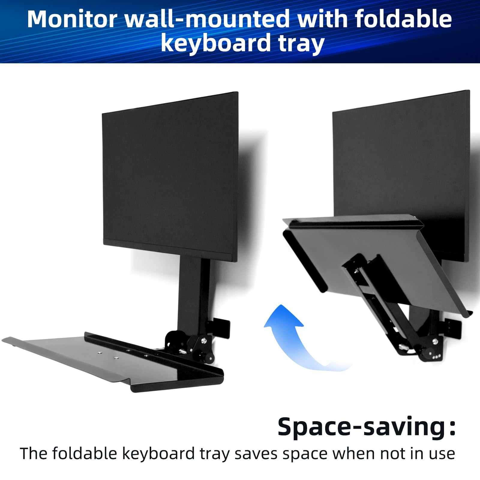 Adjustable Monitor Wall Mount with Foldable Keyboard Tray - VESA Compatible for 17