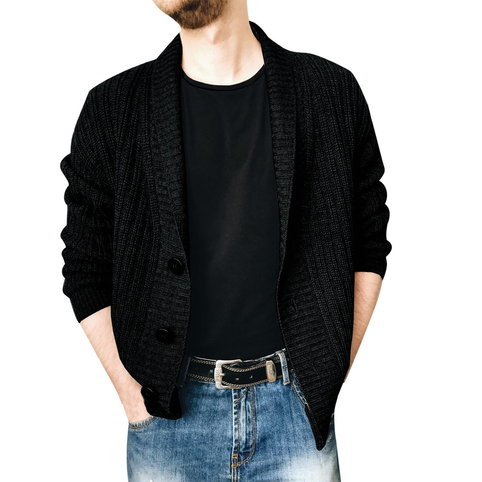 Men's Solid Color Knit Cardigan Sweater - Single Breasted Lapel Coat for Christmas & Winter Fashion | Casual Office Wear & Holiday Outfits