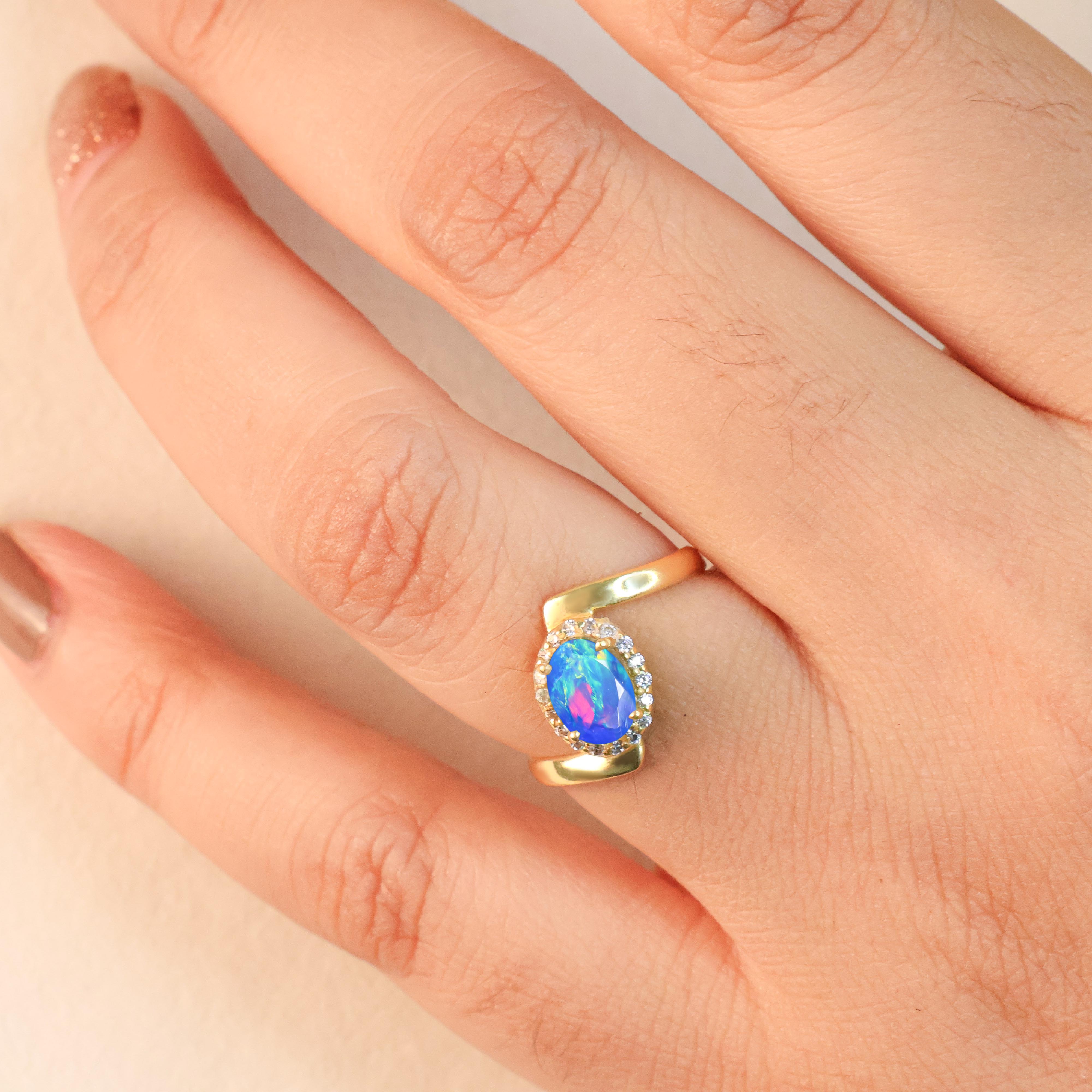 Natural Blue Fire Ethiopian Opal Wedding Ring for Women - Elegant 925 Sterling Silver Engagement Band - Perfect for Bridal, Anniversary & Special Occasions