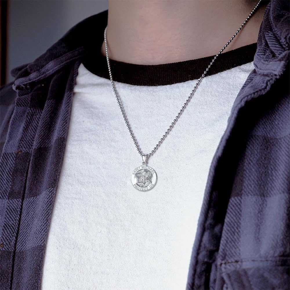 St. Michael Necklace - 14K Gold & Sterling Silver Catholic Saint Michael Pendant for Women & Men | Religious Jewelry, Christian Gift, First Communion Present | Perfect for Daily Wear, Church Events & Spiritual Protection