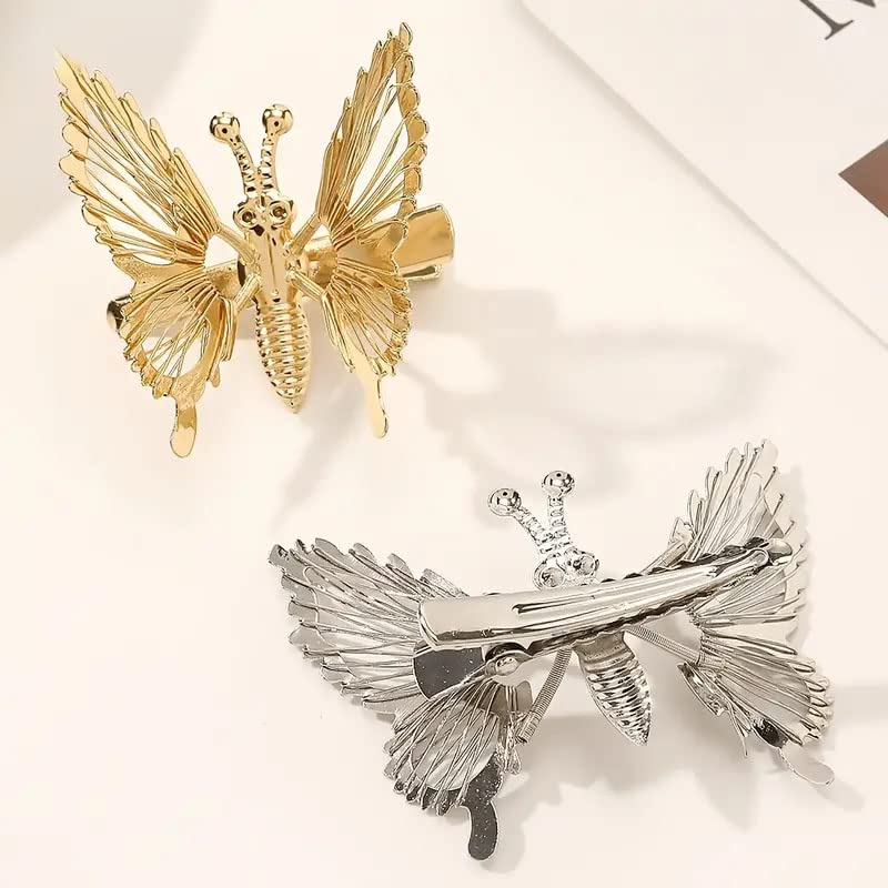 Ashkash 2Pcs 3D Butterfly Hair Clips - Golden & Silver Hair Barrettes, Claw Clips for Women & Girls | Cute Hair Accessories for Parties, Weddings & Everyday Styling