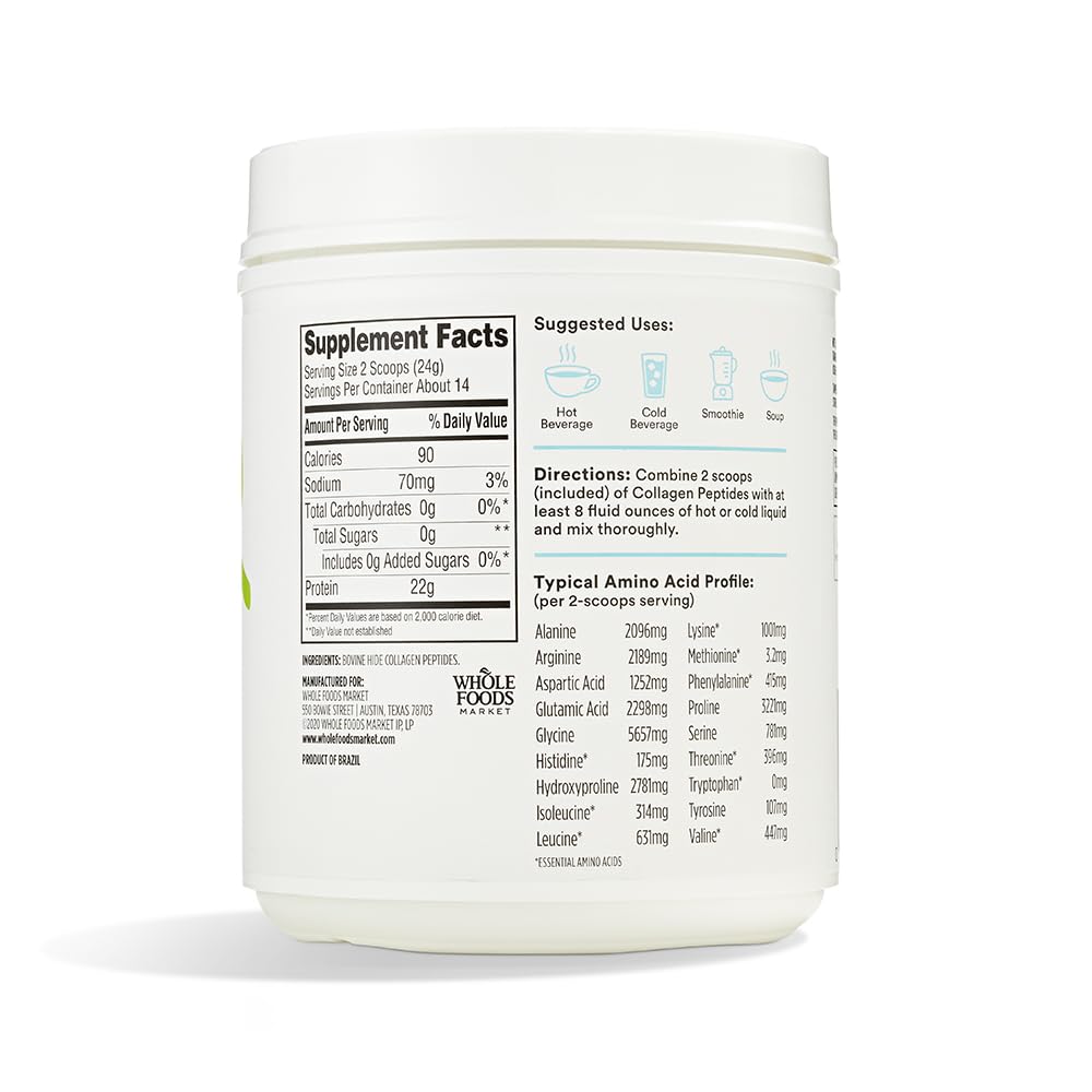 365 by Whole Foods Market Unflavored Collagen Peptides Protein Powder - 12oz | Hydrolyzed Collagen Supplement for Skin, Hair & Joint Support | Perfect for Smoothies, Coffee & Baking