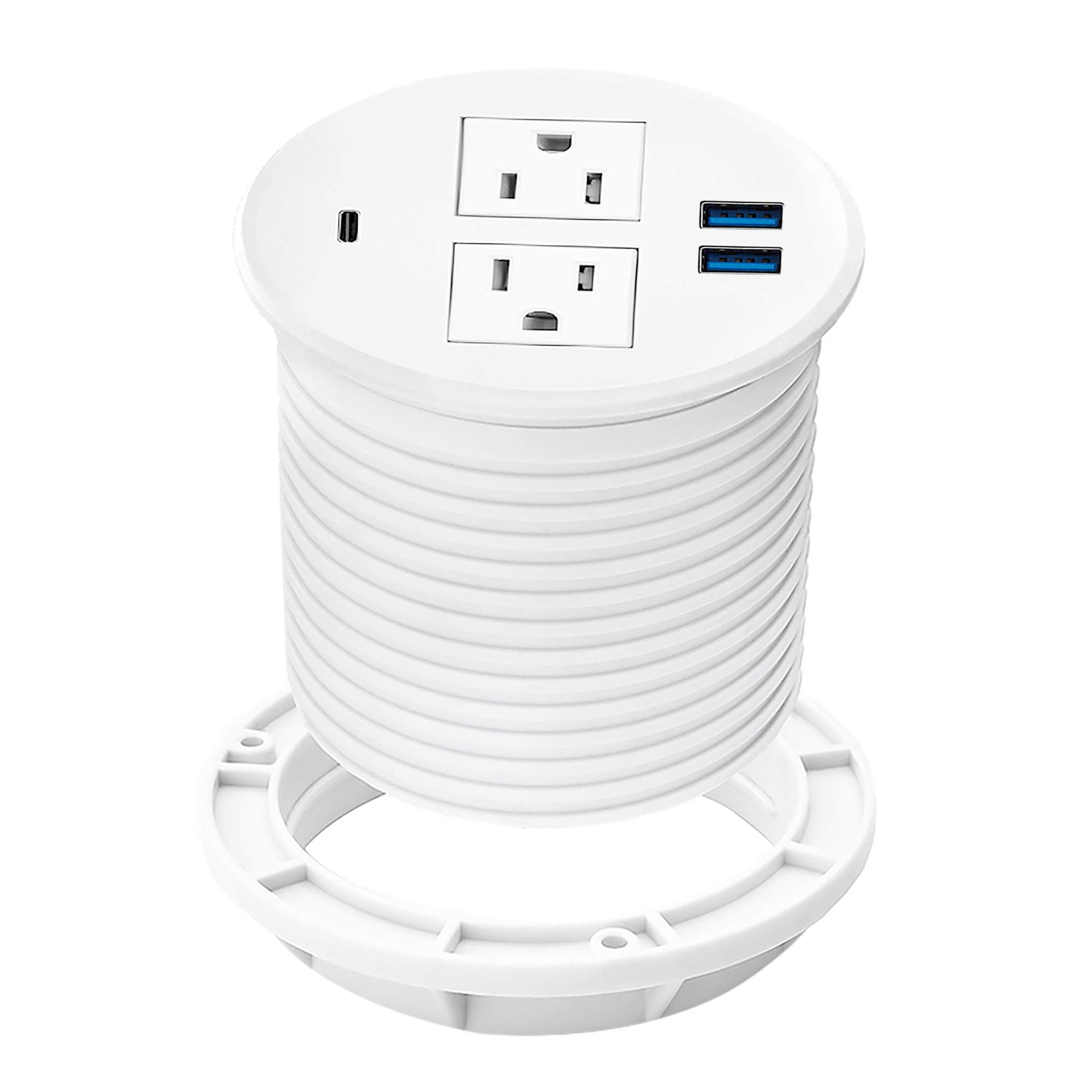 Kungfuking 20W USB C Power Grommet - 2 AC Outlets & 3 USB Ports for Office Desk