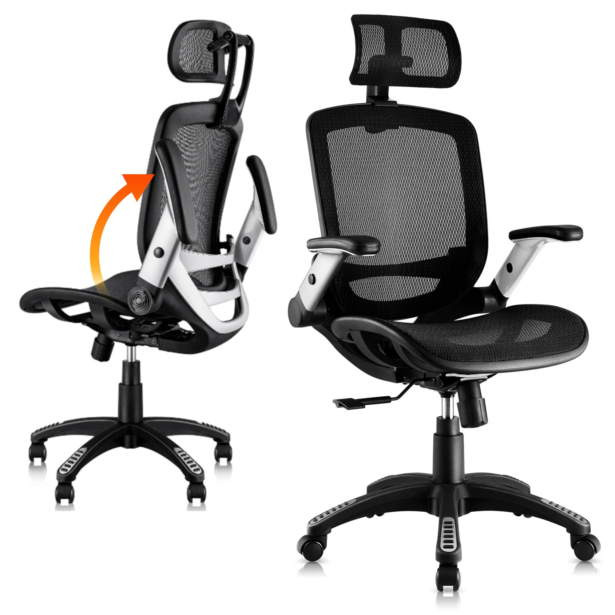 **SUNNOW Ergonomic Office Chair with Flip-Up Arms, 3D Headrest & Adjustable Tilt (90°-120°) – High Back Mesh Computer Chair for Big & Tall Users – Perfect for Home Office, Gaming & Executive Work**    *(Use Cases: Ideal for long work sessions, gaming marathons, or ergonomic support in home offices and executive workspaces.)*
