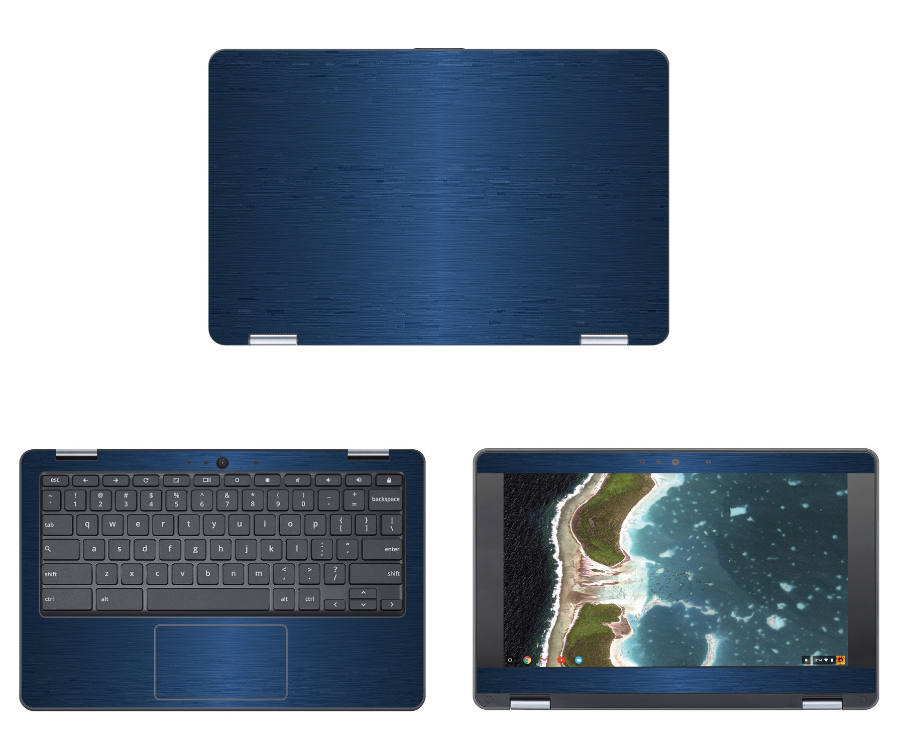 Decalrus - Protective Skin Decal for Asus Chromebook Flip C213SA (11.6 Inch) - Blue Brushed Aluminum Texture Vinyl Wrap - Perfect for School, Office & Travel Use