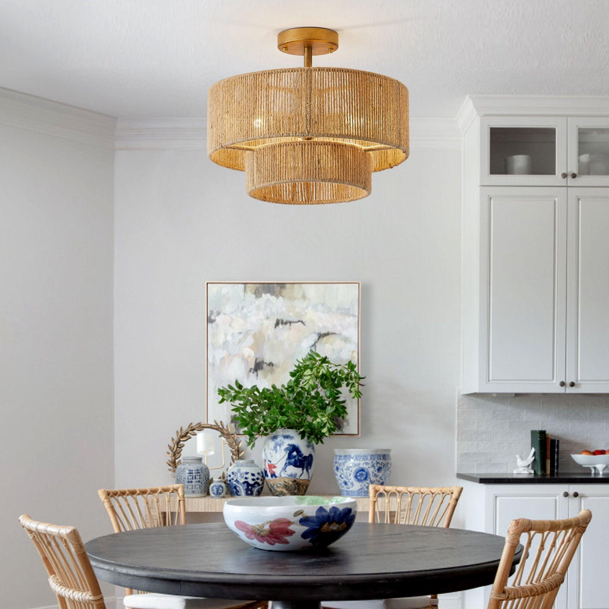 3-Light Traditional Farmhouse Wabi Sabi Flush Mount Ceiling Light - Perfect for Kitchen, Dining Room & Bedroom Lighting