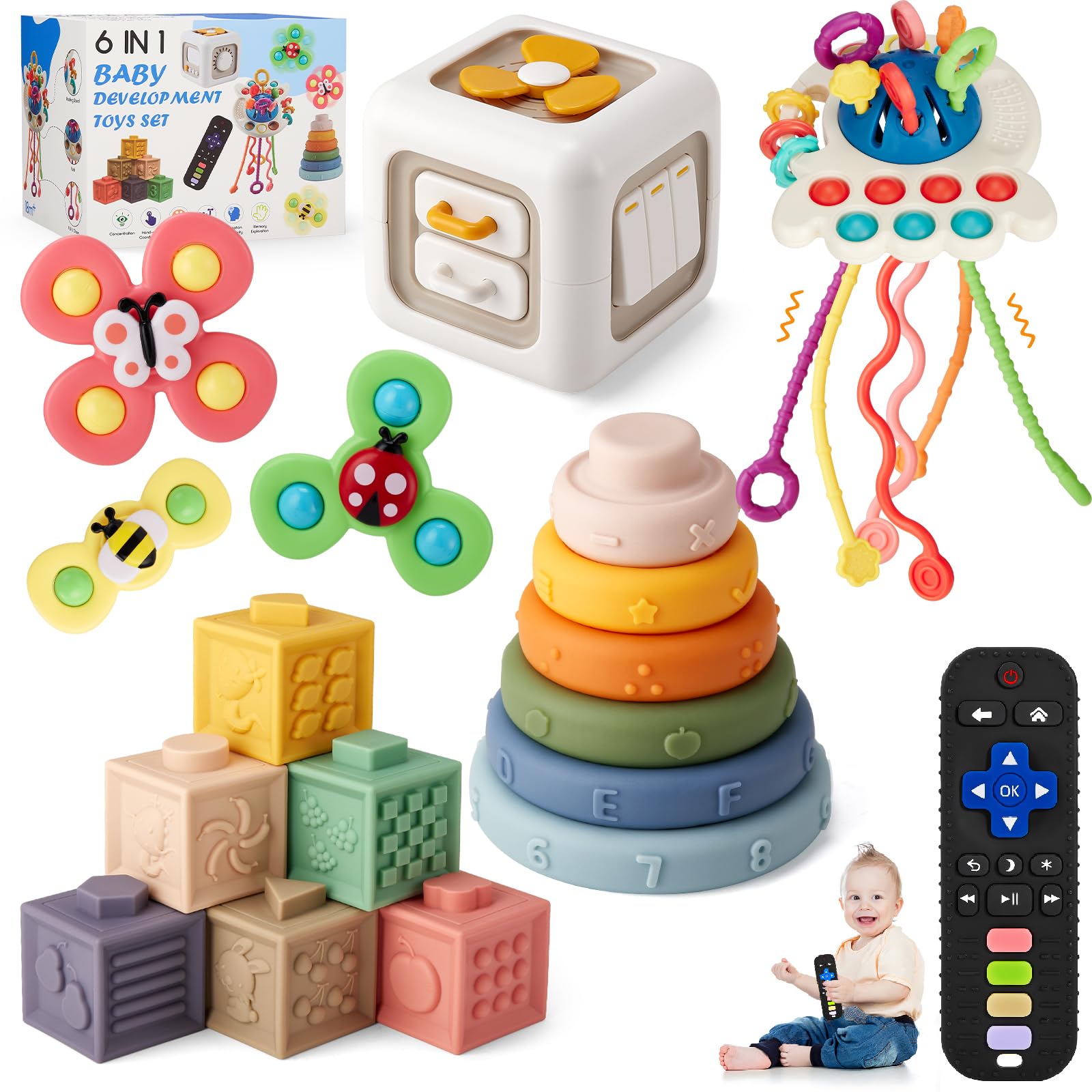 VoMii 18Pcs Montessori Baby Toys 6-18 Months - Teether, Stacking Blocks & Sensory Toys for Toddlers 1-3 Years | Early Learning & Playtime