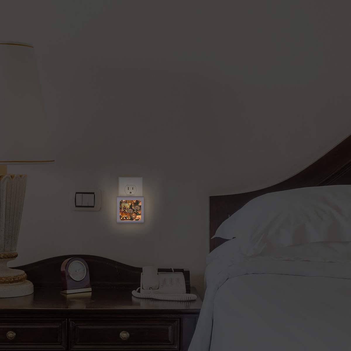 Dimmable LED Night Light with Auto On/Off Sensor - Adjustable Warm Light for Bathroom, Hallway, Nursery & Bedroom - Big Cats Design by Dan Morris - Perfect for Nighttime Safety and Comfort