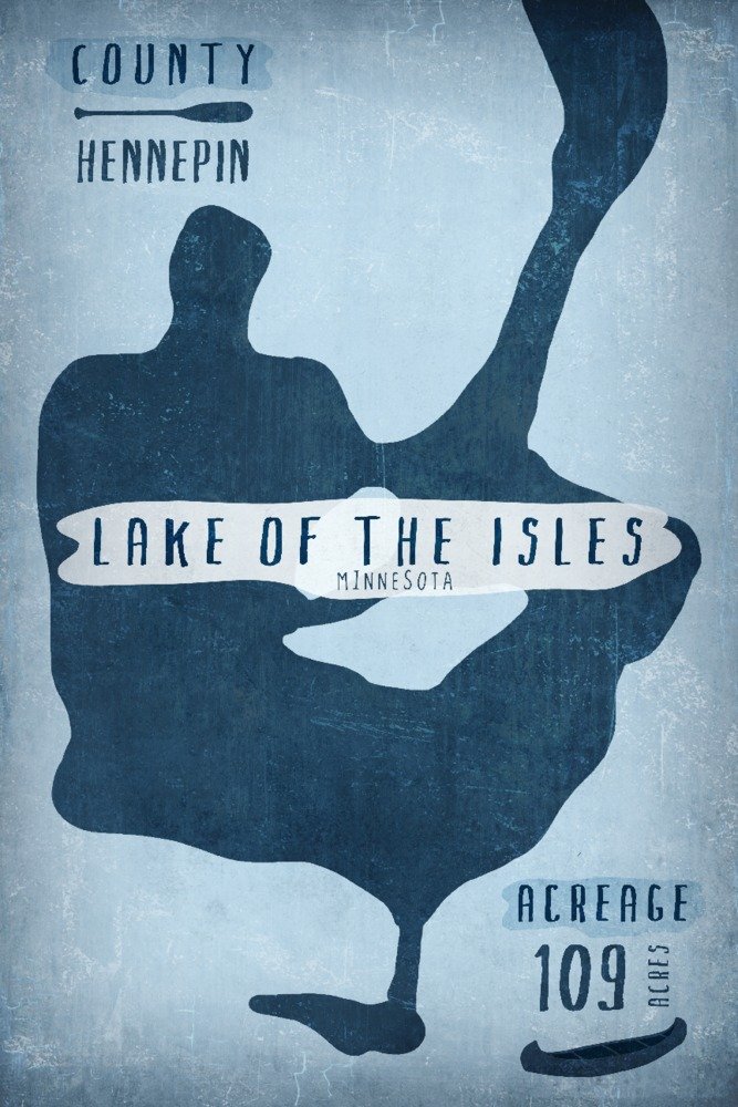 Lake of the Isles Minnesota - 36x54 Giclee Gallery Print Travel Poster - Lake Shape, Acreage & County Details - Wall Art Decor for Home, Office & Cabin