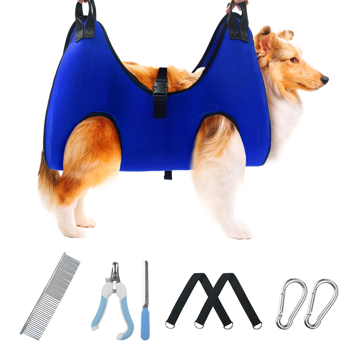 Pet Dog Grooming Hammock for Nail Trimming - Large Dog Restraint Harness with Nail Clippers, Nail File & Comb - XL Size for Dogs Up to 60lbs - Perfect for Stress-Free Grooming & Paw Care at Home