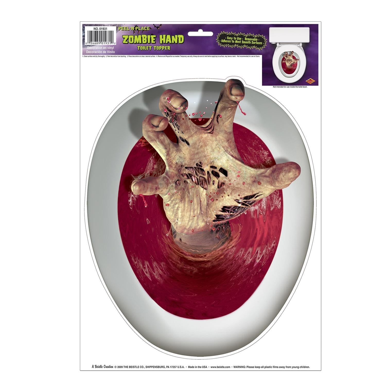12-Pack Beistle Halloween Hand Toilet Topper Peel 'N Place Clings - Spooky Bathroom Decor for Halloween Party & Haunted House