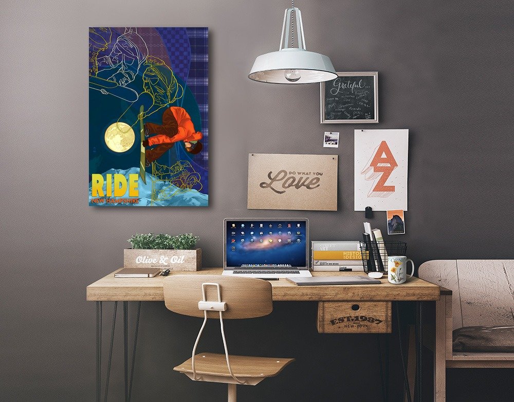 Lantern Press New Hampshire Timelapse Snowboarder Art - 16x24 Wrapped Canvas Wall Decor for Living Room, Bedroom & Office - Winter Sports Themed Home Artwork