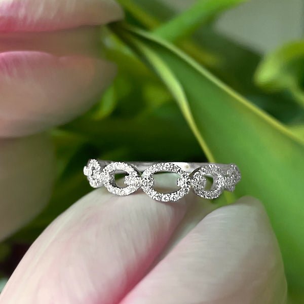 14k White Gold Diamond Chain Link Ring for Women - Elegant Stackable Jewelry for Everyday Wear, Anniversary & Gift Giving