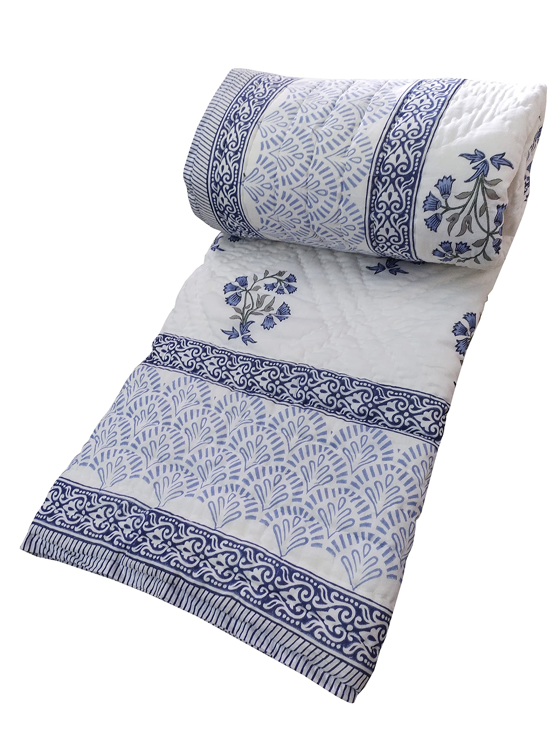 Jaipuri Block Print Cotton Quilt - Ultra Soft & Warm King/Queen Size (90x108 Inch) - Handmade Rajai Quilt for Bed, Sofa & Home Decor - Perfect for Winter Nights & Cozy Living Room Throw