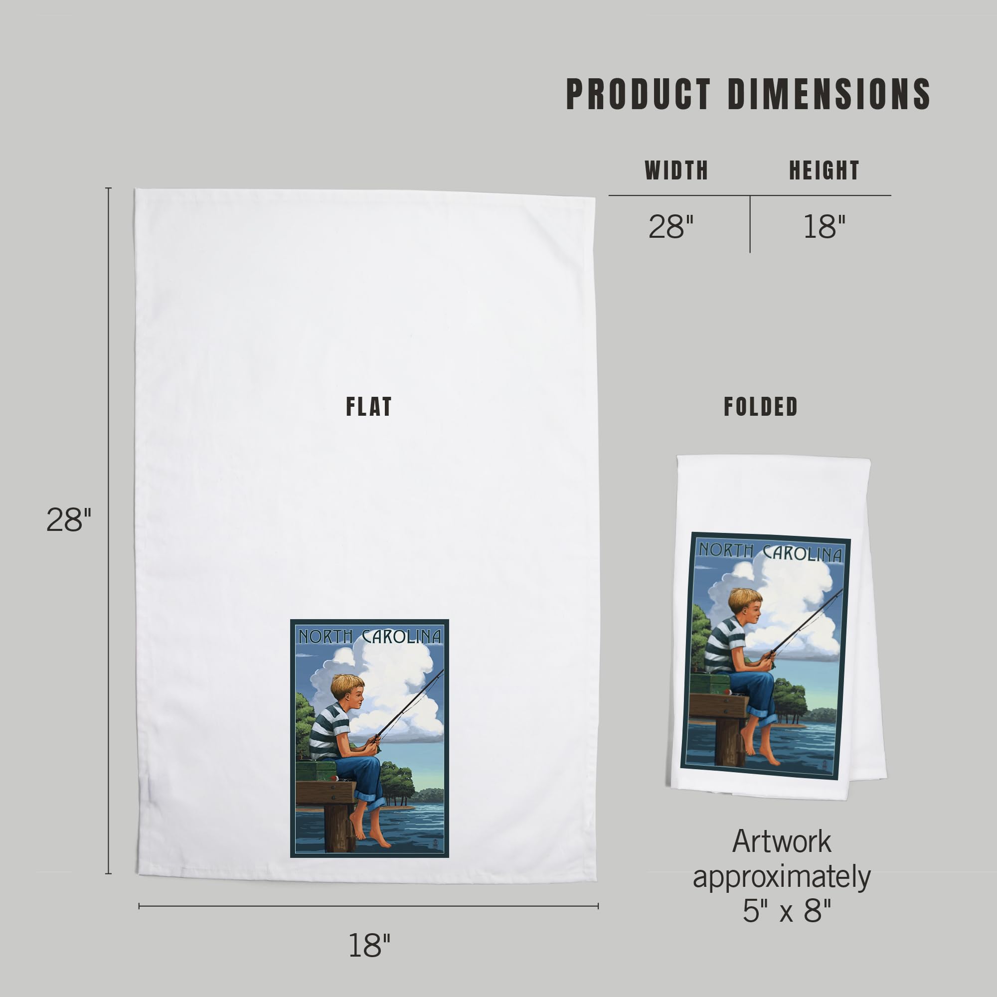 Lantern Press North Carolina Boy Fishing - 100% Cotton Tea Towel, Decorative Hand Towel for Kitchen, Bathroom & Home Decor | Perfect for Dish Drying, Wall Art & Gift Giving