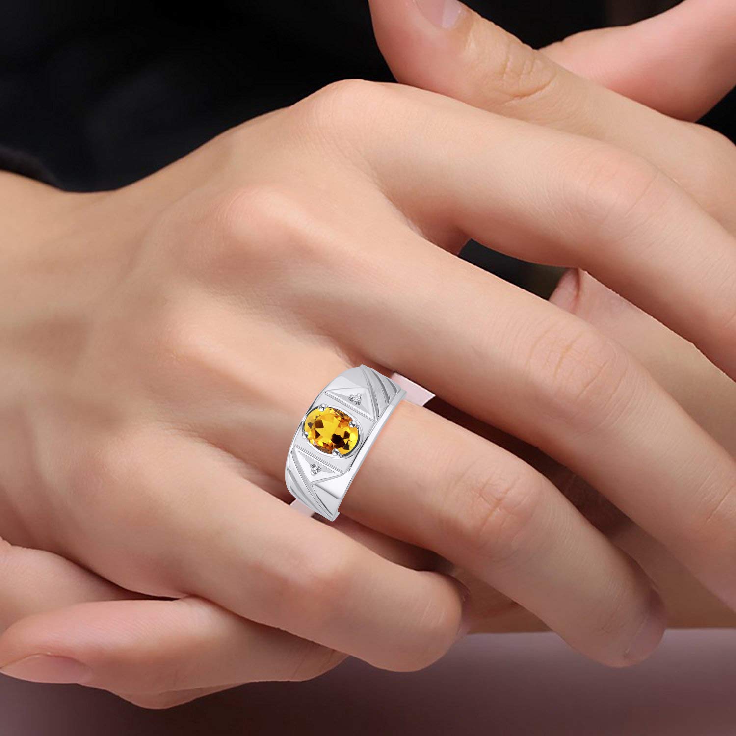 Rylos Men's Sterling Silver Designer Rings - 8x6MM Oval Gemstone & Diamond Accents, Classic Style Birthstone Rings (Sizes 8-13) - Perfect for Weddings, Anniversaries & Gifts