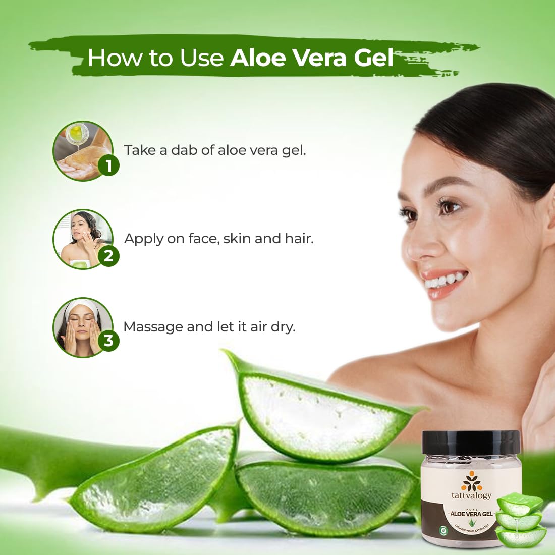 Tattvalogy Aloe Vera Gel 150g or 200ml - Natural Organic Aloe Vera for Fine Lines, Wrinkles, Acne & Skin Irritation - Hydrating & Soothing Face & Body Moisturizer - Hand Extracted Aloe Pulp - Perfect for Sunburn Relief, After Shave & Daily Skincare Routine