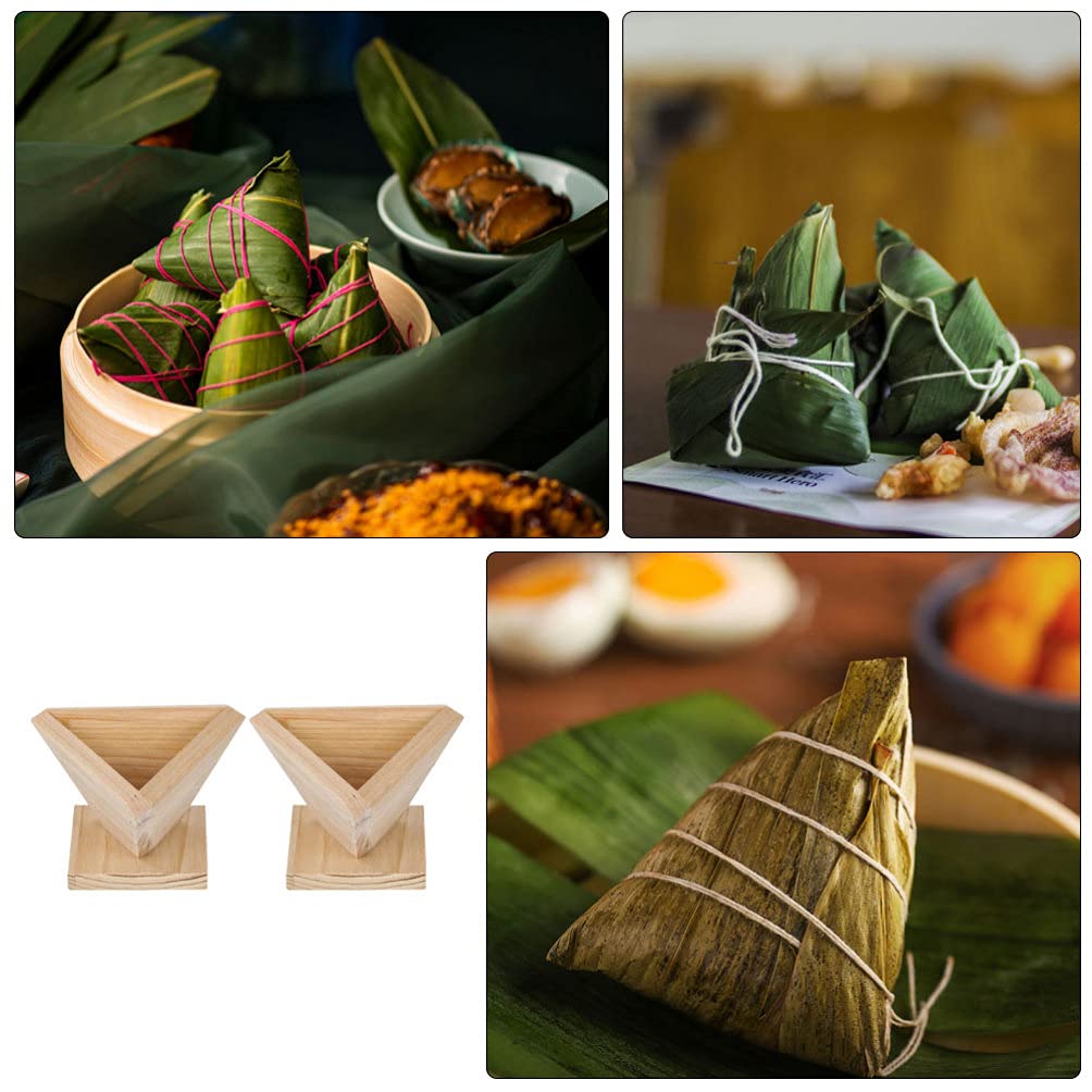 Hemoton 2-Piece Bamboo Zongzi Mold Set - Triangle Rice Ball Maker for Sticky Rice, Dumplings & Chocolate - Wooden DIY Sushi Press for Kids - Perfect for Asian Cooking, Holiday Treats & Party Snacks