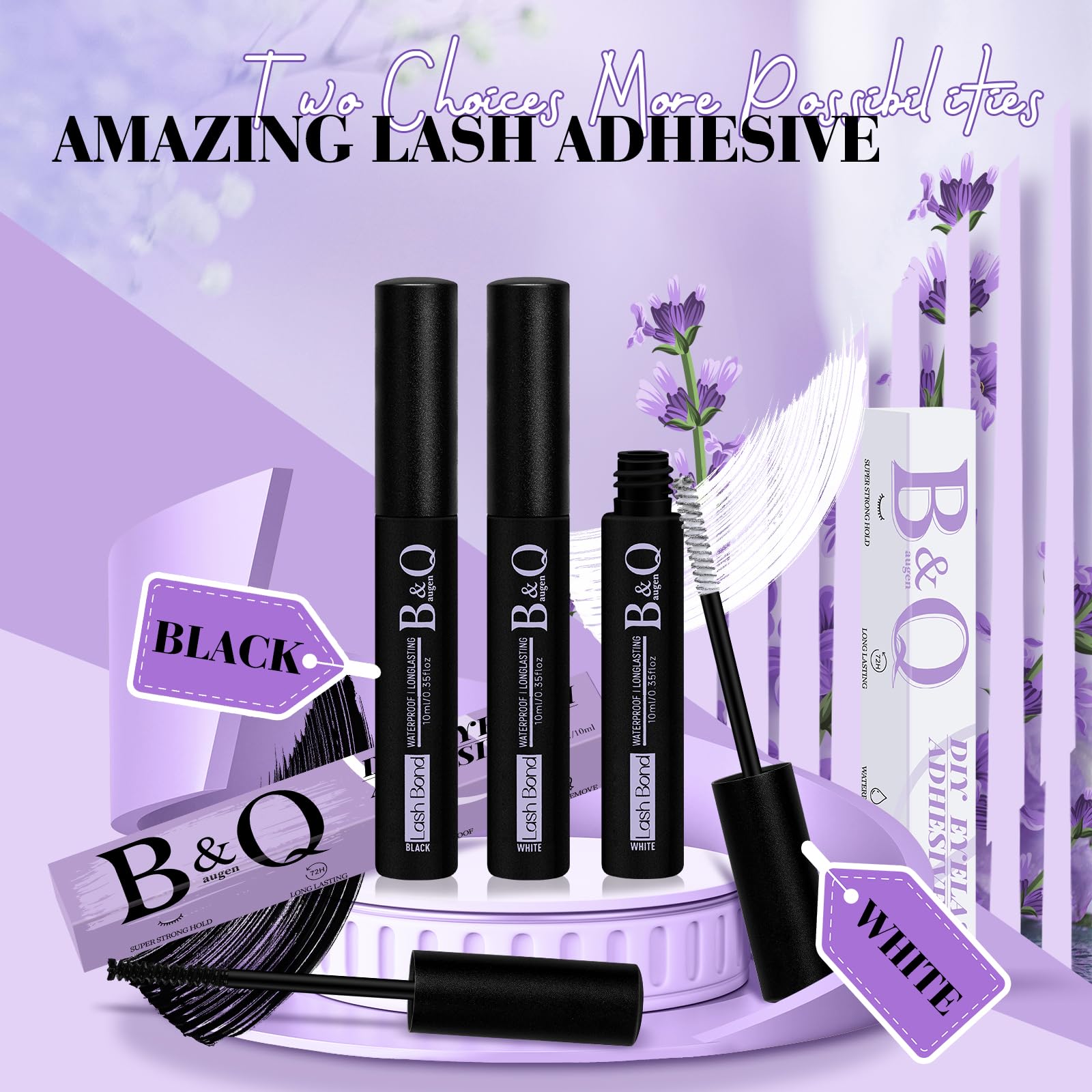 B&Qaugen Lash Cluster Glue with Precise Brush Tip - Strong Hold Waterproof Eyelash Adhesive (5ML, Black) for Professional Salon & DIY Lash Extensions at Home