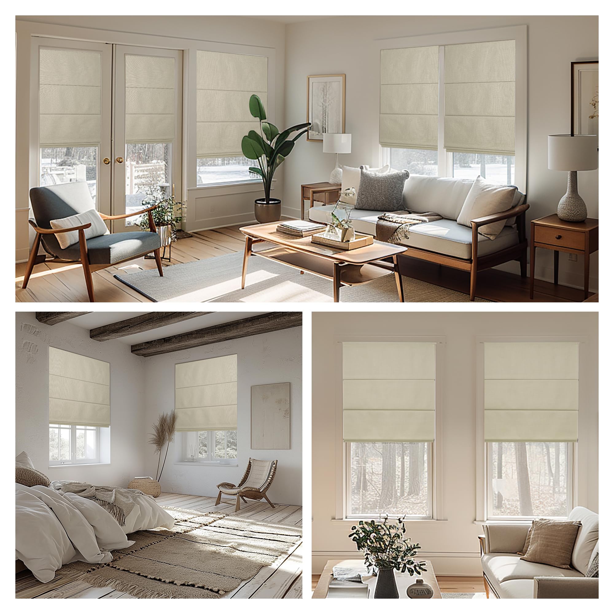 Blackout Cordless Roman Shades for Windows - Custom Linen Roman Blinds with Thermal Insulation & UV Protection (23