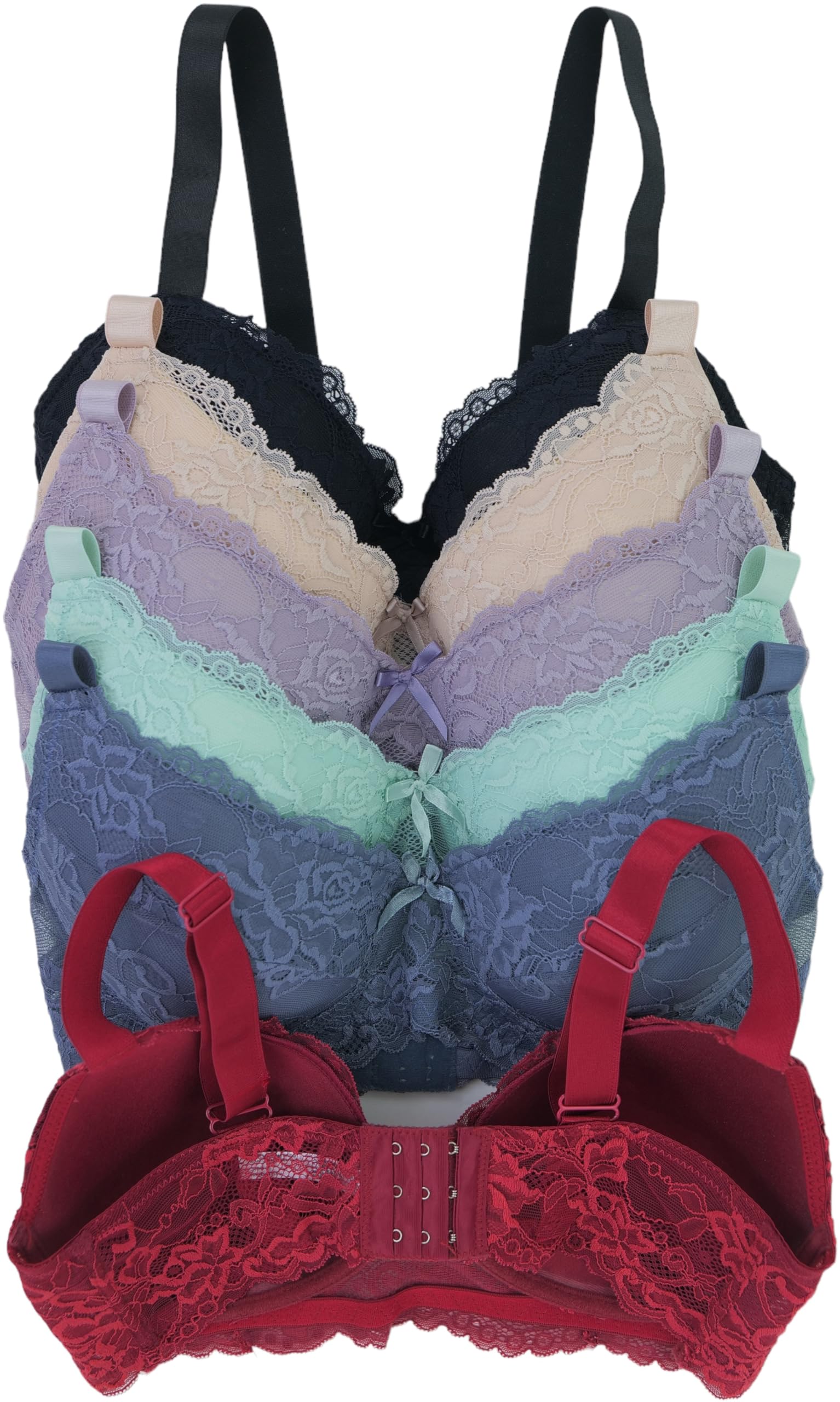 ToBeInStyle Women's Pack of 6 Comfortable Underwire Supportive Padded Bras - Perfect for Everyday Wear, Workout & Lounge