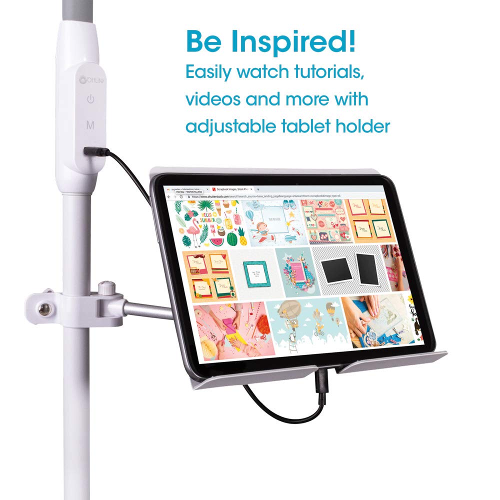 OttLite LED Floor Lamp with USB Port & Tablet Stand – Modern White Design, ClearSun LED Standing Light, USB Charger, Touch Controls | Perfect for Crafting, Reading, Home Office & Living Room Lighting