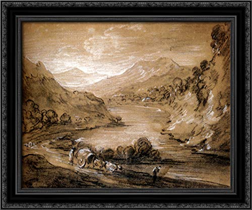 Thomas Gainsborough Mountainous Landscape with Cart and Figures - 24x20 Black Ornate Wood Framed Canvas Art Print - Classic Wall Decor for Living Room, Bedroom, or Office