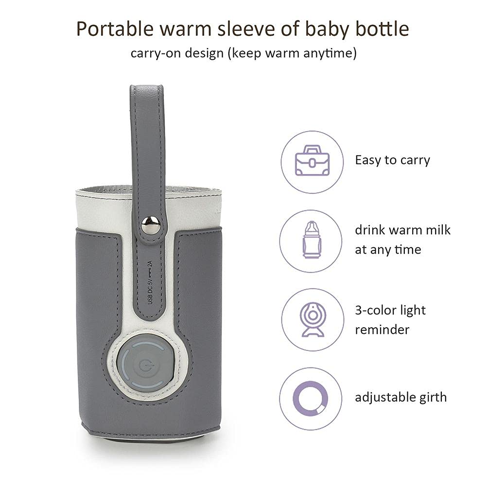 Portable USB-Powered Bottle Warmer Bag - 3 Temperature Settings for Milk & Baby Formula - Insulated Travel Bottle Heater for On-the-Go Parents (Grey) | Perfect for Car Trips, Office Use & Outdoor Activities