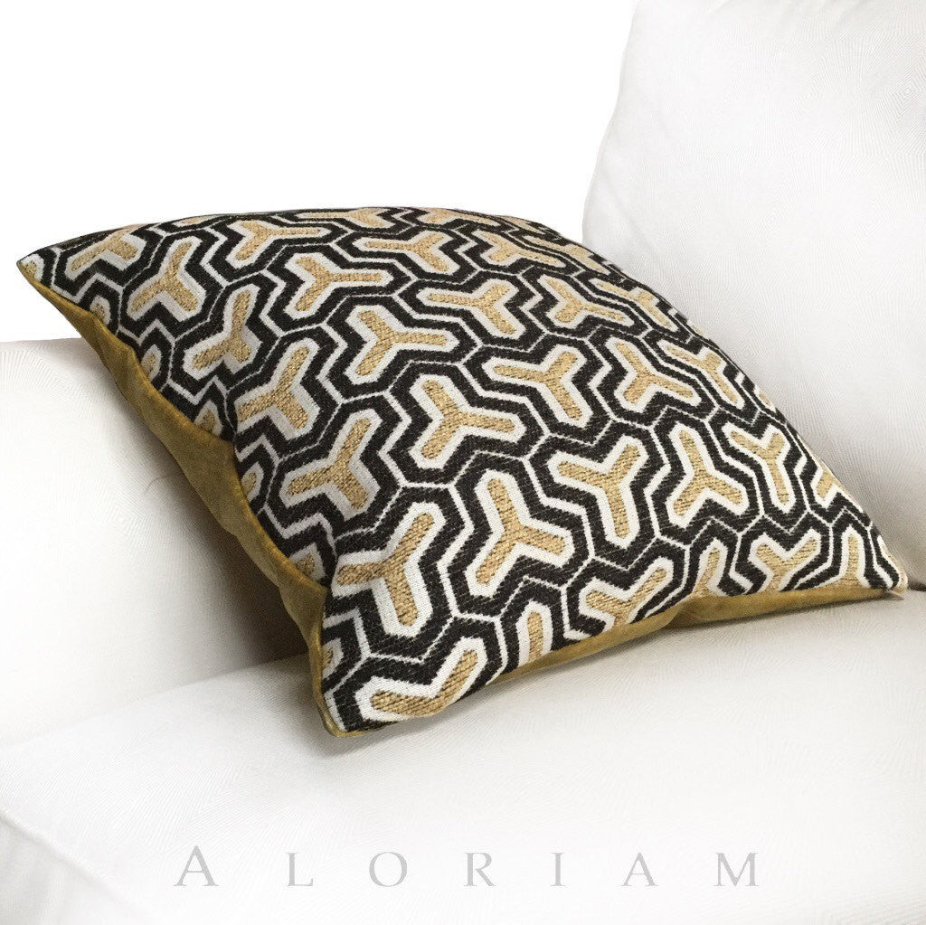 Geometric Pattern Chenille Pillow Cover - Cream Beige Brown Textured Throw Pillow Case for Sofa, Bed, Couch Decor - Home & Living Room Accessories