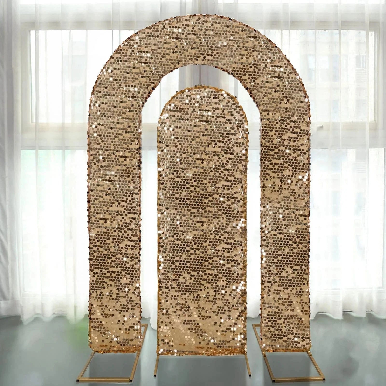 2 Pack Large Sequin Wedding Arch Backdrop Stand Covers - Sparkling Backdrop for Wedding Ceremony, Photo Booth, Party Decoration
