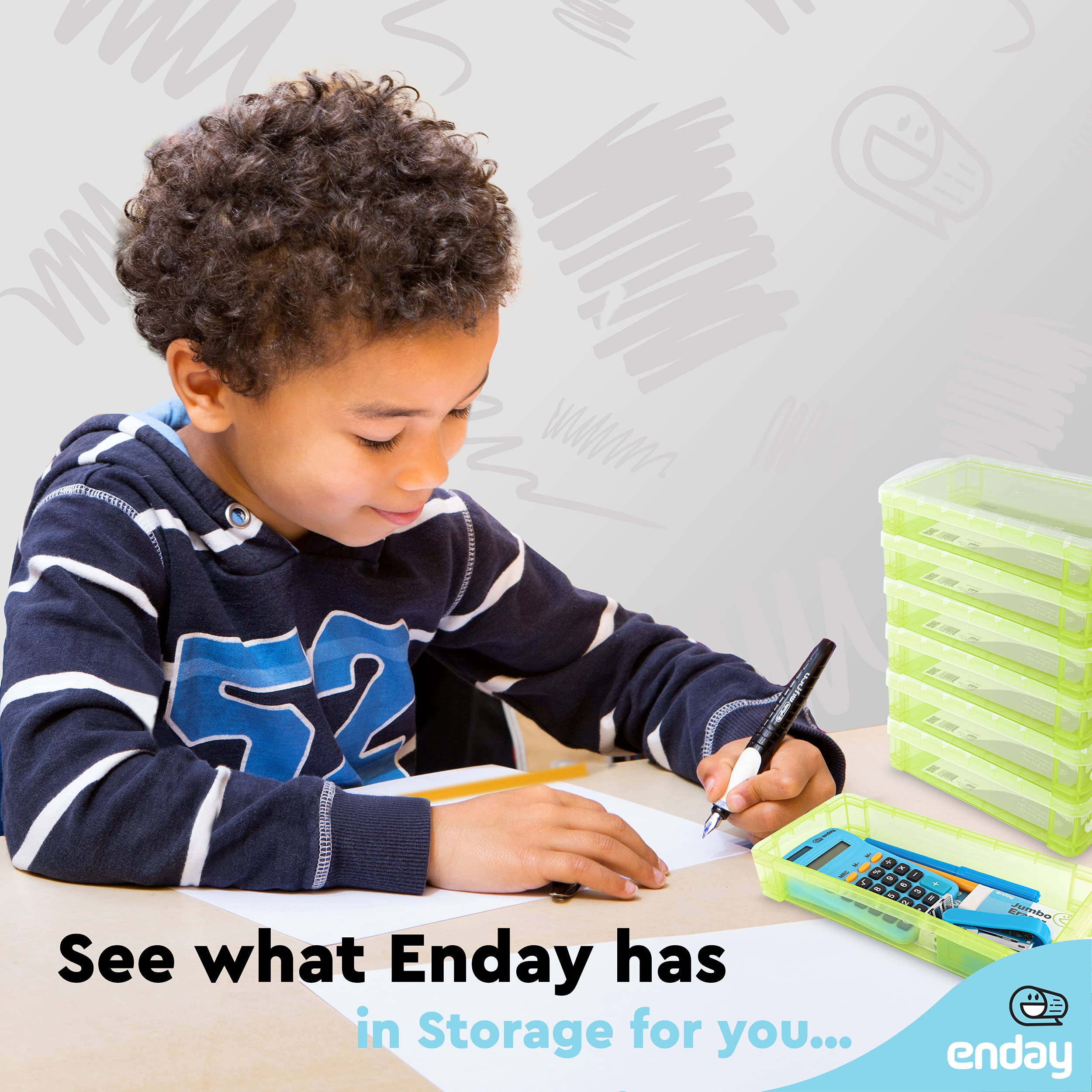 Enday Stackable Plastic Pencil Case - Large Capacity School & Office Supplies Organizer (Green, Blue, Grey, Pink, Red, Purple) - 80 Pack - Perfect for Students, Teachers & Professionals to Store Pens, Markers & Art Supplies