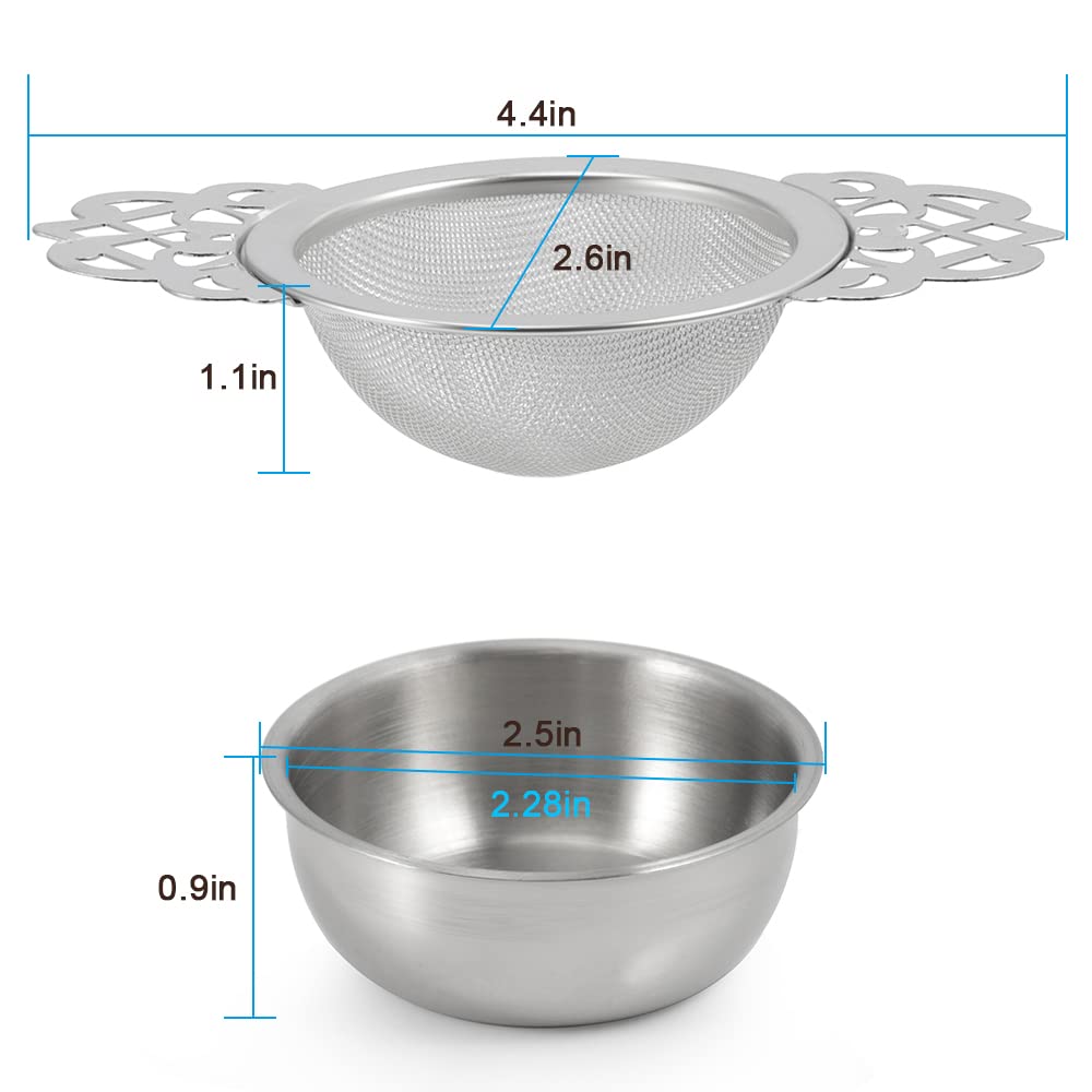 Premium 2-Pack Stainless Steel Tea Strainer Bowl - Fine Mesh Filter for Loose Leaf Tea - Fits 2.5-4 Inch Cup Openings - Perfect for Home, Office & Tea Ceremonies