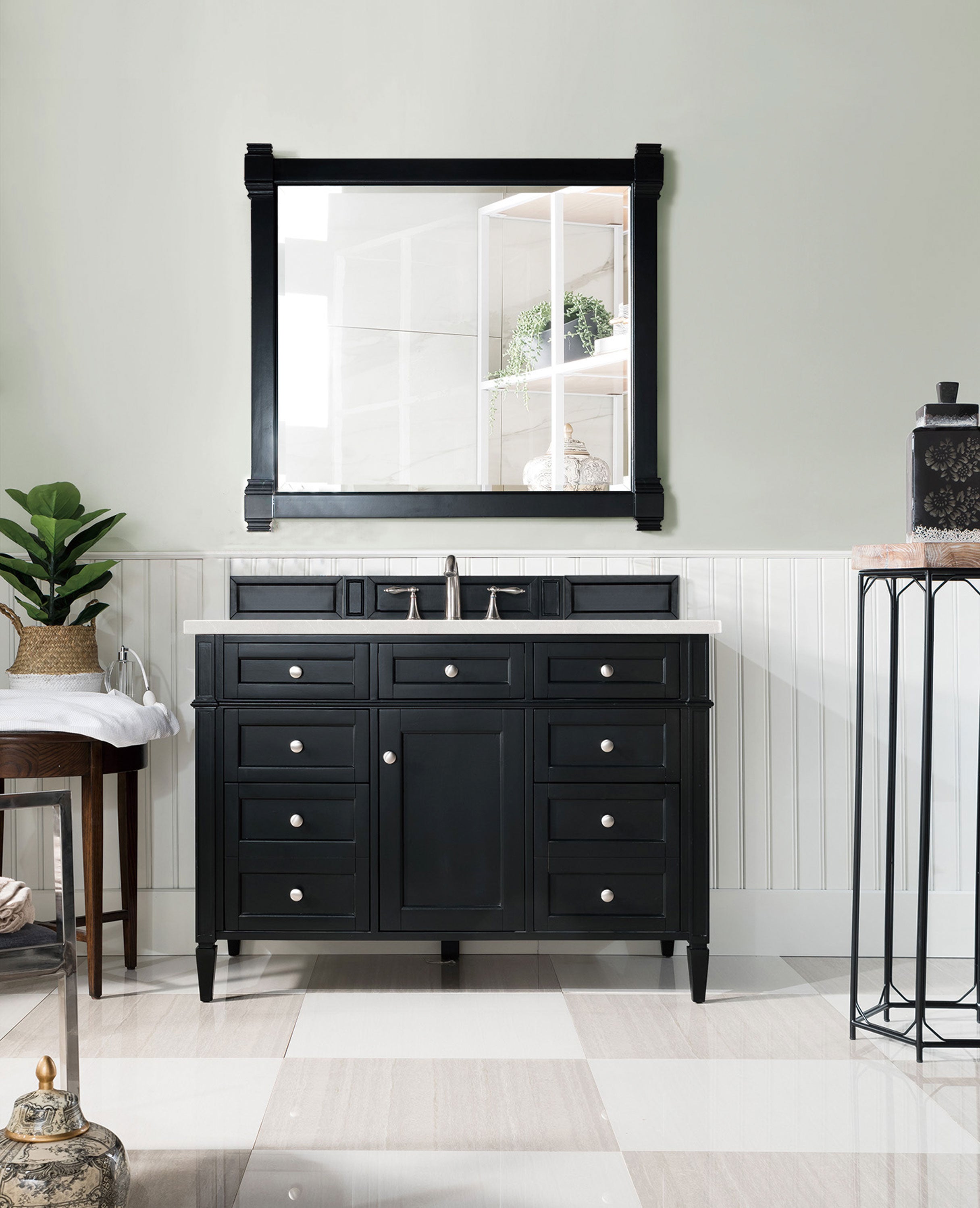 Brittany 48-Inch Black Onyx Bathroom Vanity with 3CM Eternal Serena Quartz Countertop - Modern Single Sink Vanity for Master Bath & Powder Room