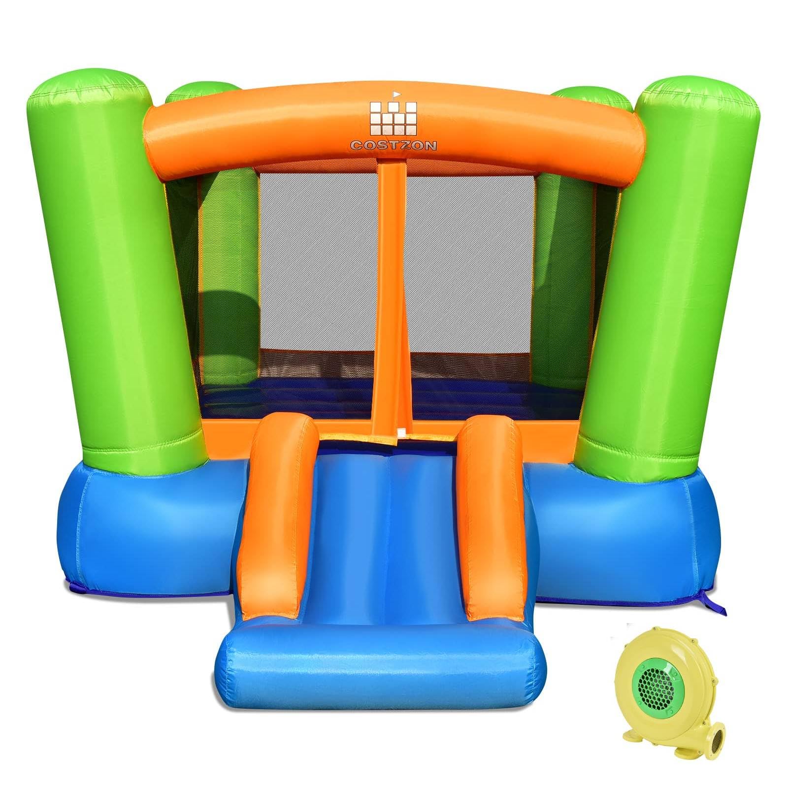 **Costzon Inflatable Bounce House with Slide for Kids - Indoor & Outdoor Party Fun, 480W Blower, Durable Oxford Cloth, Portable Toddler Play Castle - Perfect for Backyard Birthday Gifts, Family Gatherings & Summer Playdates**