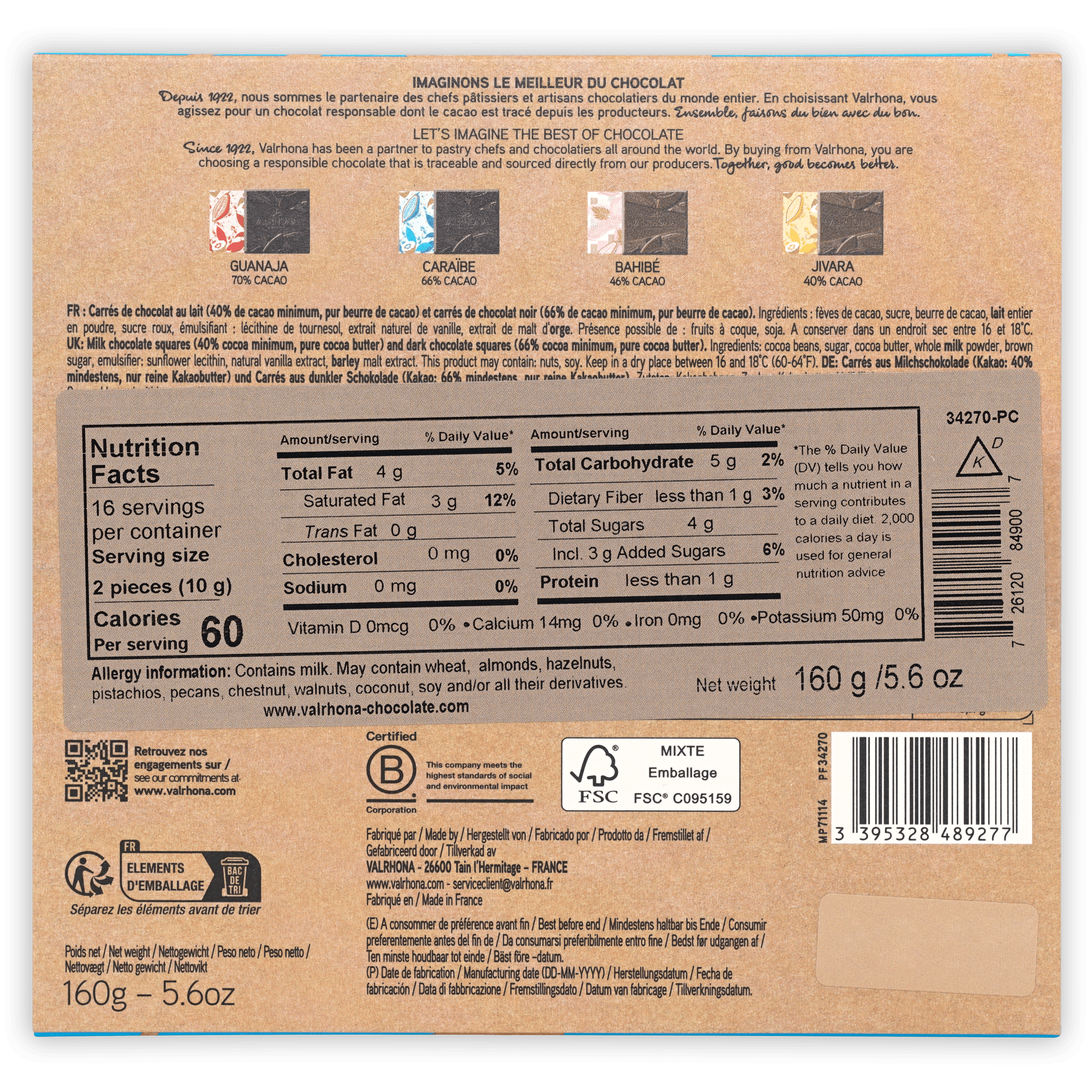 Valrhona Dark & Milk Chocolate Mini Squares Gift Box (32 pcs) - Perfect for Gifting, Parties & Dessert Toppings