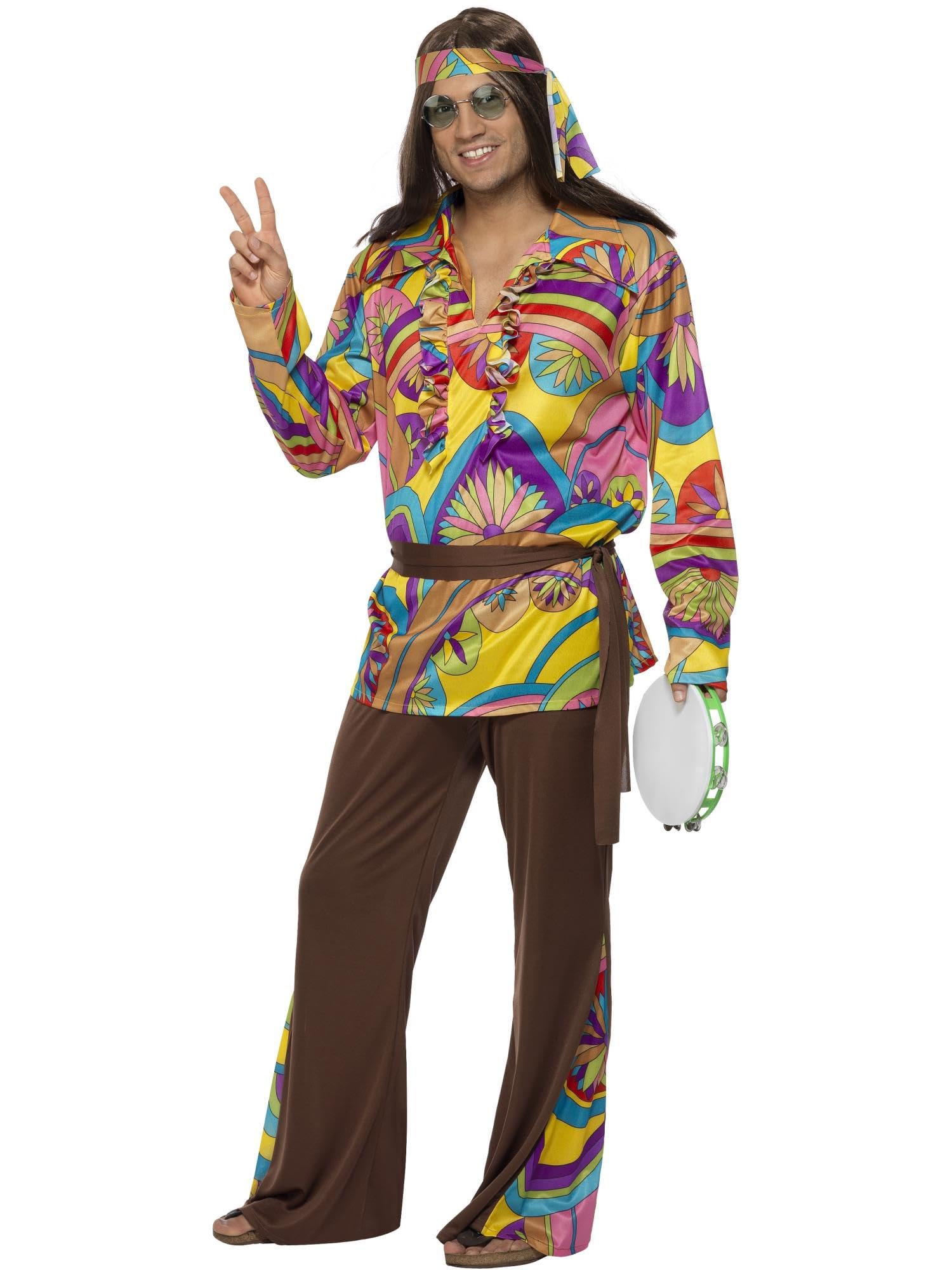 Smiffy's Men's Psychedelic Hippie Costume - 60s Groovy Outfit for Halloween, Theme Parties & Cosplay